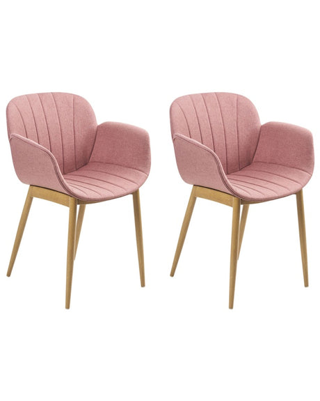 Set of 2 Dining Chairs Pink Fabric Upholster Contemporary Modern Design Dining Room Seating Beliani