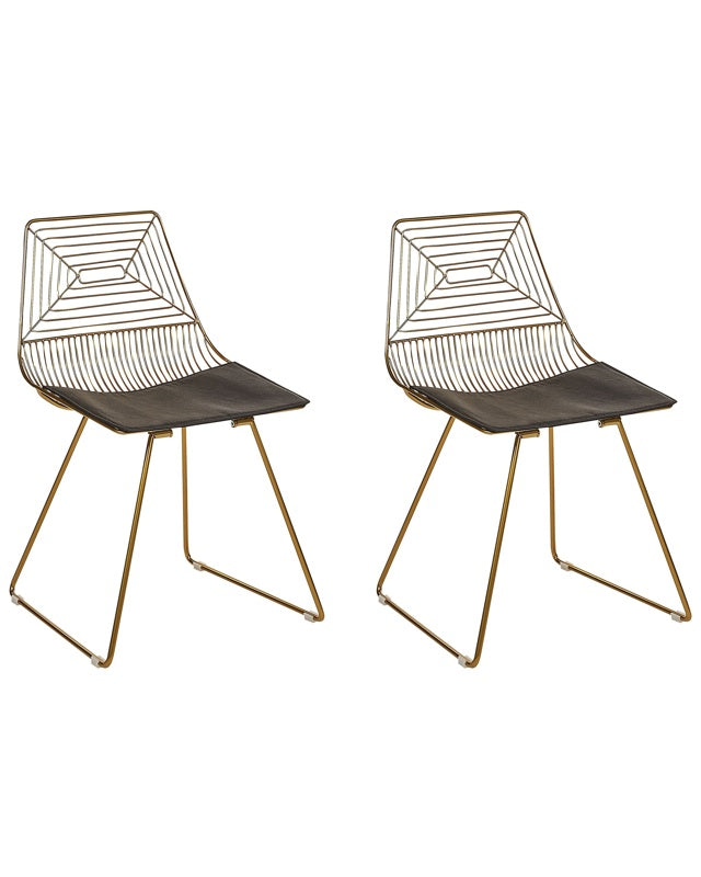 Set of 2 Dining Chairs Gold Metal Steel with Faux Leather Seat Pad  Beliani