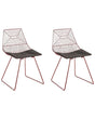 Set of 2 Dining Chairs Rose Gold Metal Steel with Faux Leather Seat Pad  Beliani