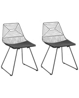 Set of 2 Dining Chairs Black Metal Steel with Faux Leather Seat Pad  Beliani