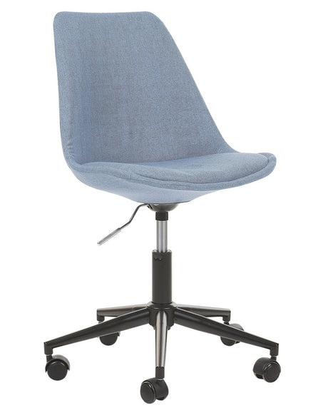 Armless Desk Chair Light Blue Fabric Uphlstered Padded Seat Adjustable Height Full Swivel Beliani