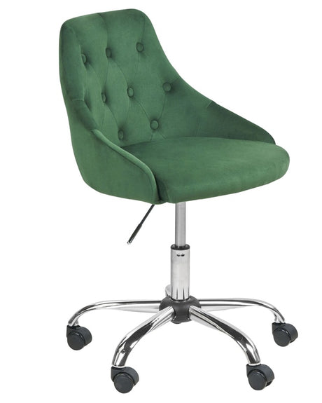 Office Swivel Chair Emerald Green Velvet Height Adjustable Button Back Beliani