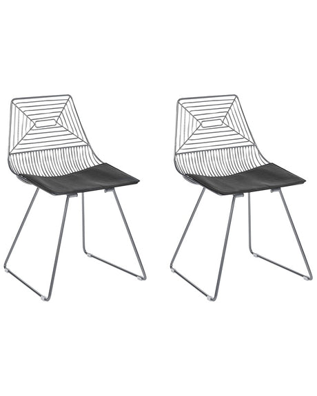 Set of 2 Dining Chairs Silver Metal Steel with Faux Leather Seat Pad  Beliani