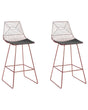 Set of 2 Dining Chairs Rose Gold Metal Steel with Faux Leather Seat Pad  Beliani