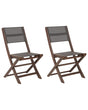 Set of 2 Garden Chairs Dark Acacia Wood Grey PVC Fabric Folding Outdoor Patio Armless Classic Timeless Style Beliani