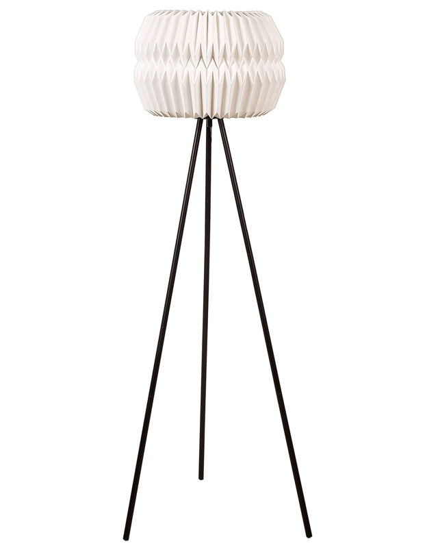 Floor Lamp White Paper Shade Black Metal Legs Modern Contemporary Design Tripod Base Standing Light Beliani