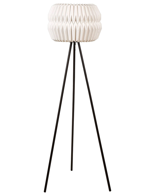 Floor Lamp White Paper Shade Black Metal Legs Modern Contemporary Design Tripod Base Standing Light Beliani