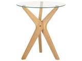 Side Table Light Wood Tempered Glass Tabletop Rubberwood Legs  45 cm Round End Table Modern Living Room Beliani
