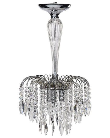 Chandelier Silver Transparent Glass Crystals Metal 3 Light Vintage Retro Pendant Lamp Living Room Light Beliani