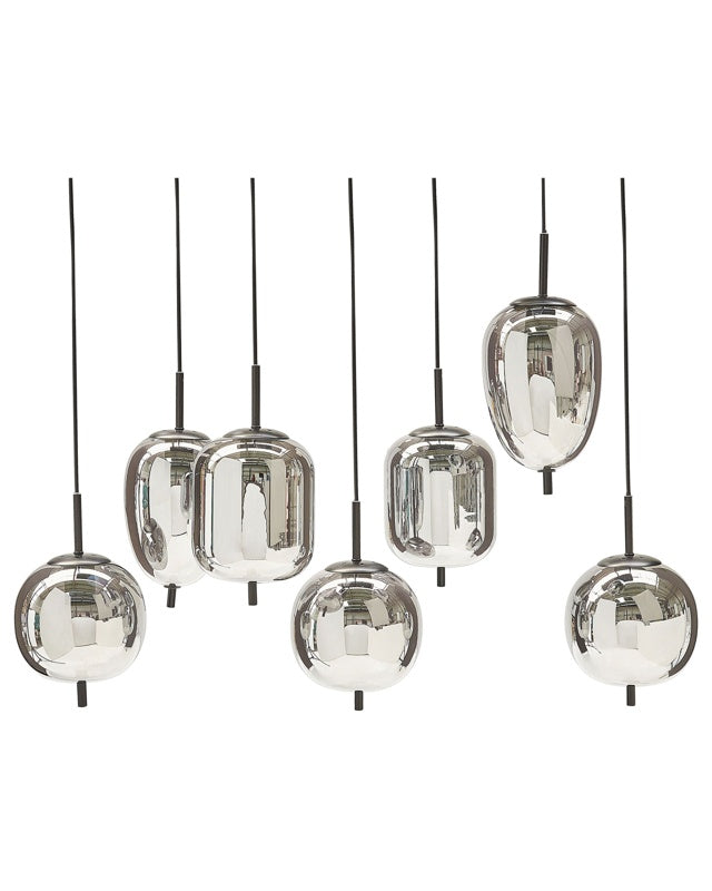 Pendant Lamp Semi-Transparent Smoked Silver Glass Shades Iron 7 Light Modern Design Home Accessories Living Room Beliani