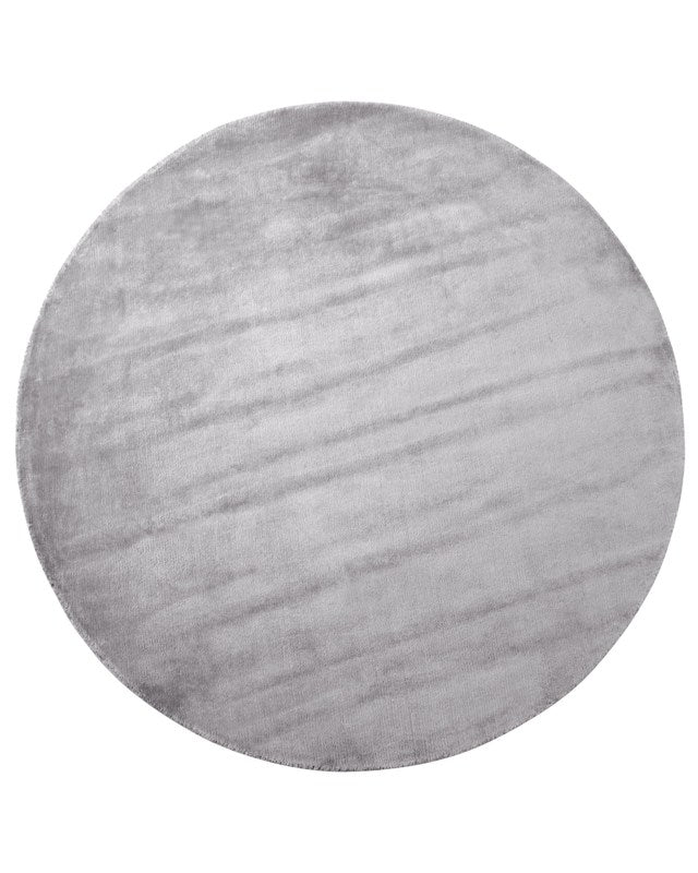 Rug Light Grey Viscose Round 140 cm Hand Tufted Low Pile Modern Beliani