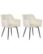 Set of 2 Dining Chairs Cream Beige Velvet Upholstered Seat with Armrests Black Metal Legs Beliani