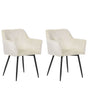 Set of 2 Dining Chairs Light Beige Velvet Upholstered Seat with Armrests Black Metal Legs Beliani