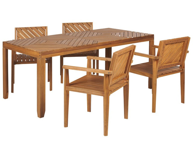 Garden Dining Set Light Acacia Wood Table 180 x 90 cm 4 Outdoor Chairs with Armrests Rustic Style Beliani