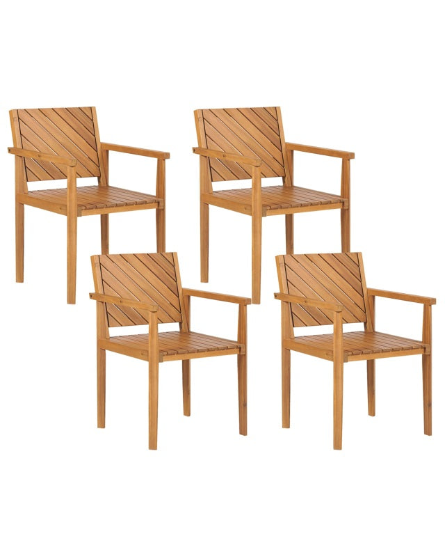 Set of 4 Garden Chairs Light Acacia Wood Outdoor with Armrests Traditional Style Beliani