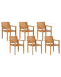 Set of 6 Garden Chairs Light Acacia Wood Outdoor with Armrests Traditional Style Beliani