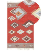 Kilim Area Rug Multicolour Cotton 80 x 150 cm Low Pile Geometric Pattern Rectangular Traditional Beliani
