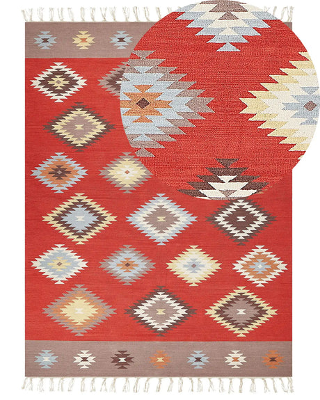 Kilim Area Rug Multicolour Cotton 160 x 230 cm Low Pile Geometric Pattern Rectangular Traditional Beliani