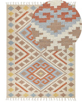 Kilim Area Rug Multicolour Cotton 160 x 230 cm Low Pile Geometric Pattern with Tassels Rectangular Traditional Beliani