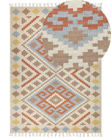 Kilim Area Rug Multicolour Cotton 200 x 300 cm Low Pile Geometric Pattern with Tassels Rectangular Traditional Beliani
