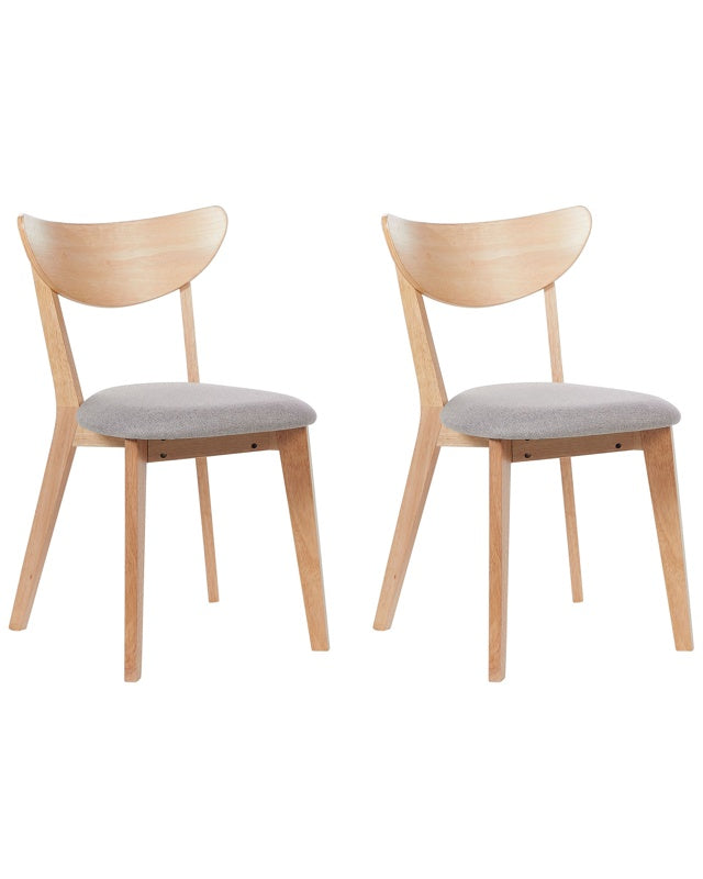 Set of 2 Dining Chairs Light Wood Rubberwood Seat Pad Accent Dining Seat Modern Traditional Design Beliani