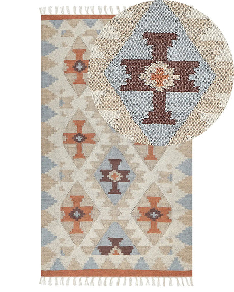 Kilim Area Rug Multicolour Cotton 80 x 150 cm Reversible Geometric Pattern Rectangular Traditional Beliani