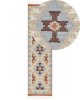 Kilim Area Rug Multicolour Cotton 80 x 300 cm Reversible Geometric Pattern Rectangular Traditional Beliani