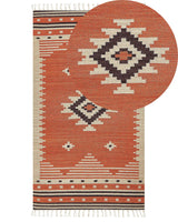 Kilim Area Rug Multicolour Cotton 80 x 150 cm Reversible Geometric Pattern with Tassels Rectangular Traditional Beliani