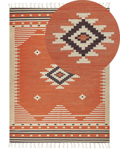 Kilim Area Rug Multicolour Cotton 160 x 230 cm Reversible Geometric Pattern with Tassels Rectangular Traditional Beliani