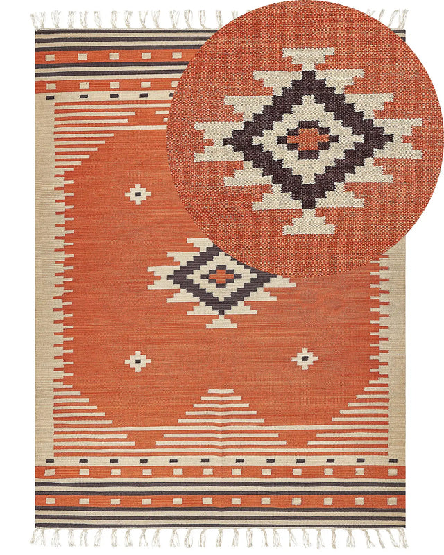 Kilim Area Rug Multicolour Cotton 160 x 230 cm Reversible Geometric Pattern with Tassels Rectangular Traditional Beliani
