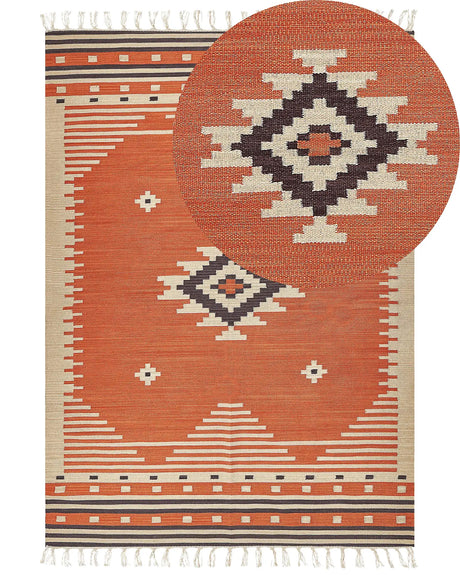 Kilim Area Rug Multicolour Cotton 200 x 300 cm Reversible Geometric Pattern with Tassels Rectangular Traditional Beliani