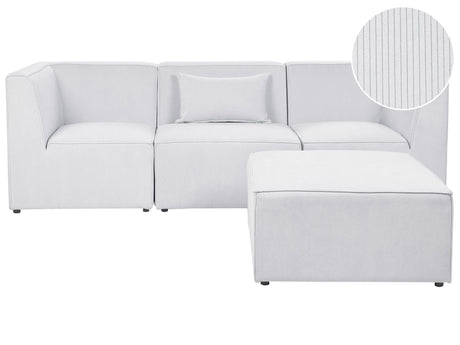 Modular Sofa Off White Corduroy with Ottoman 3 Seater Sectional Sofa Modern Design Beliani