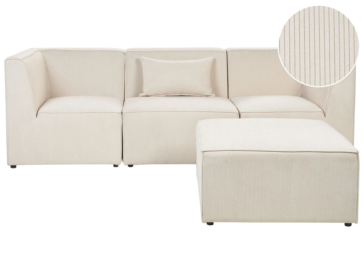 Modular Sofa Beige Corduroy with Ottoman 3 Seater Sectional Sofa Modern Design Beliani