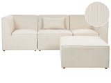 Modular Sofa Beige Corduroy with Ottoman 3 Seater Sectional Sofa Modern Design Beliani