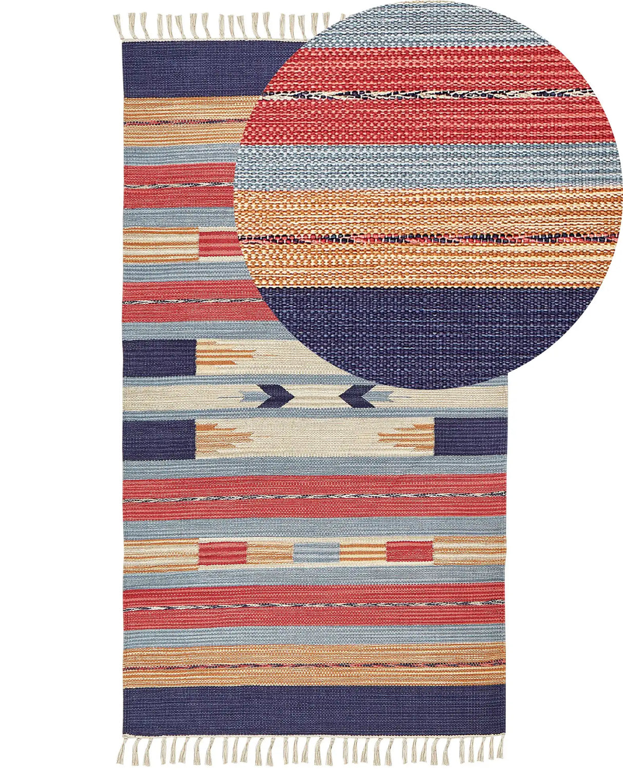 Kilim Area Rug Multicolour Cotton 80 x 150 cm Handwoven Reversible Flat Weave Geometric Pattern with Tassels Traditional Boho Living Room Bedroom Beliani