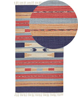 Kilim Area Rug Multicolour Cotton 80 x 150 cm Handwoven Reversible Flat Weave Geometric Pattern with Tassels Traditional Boho Living Room Bedroom Beliani