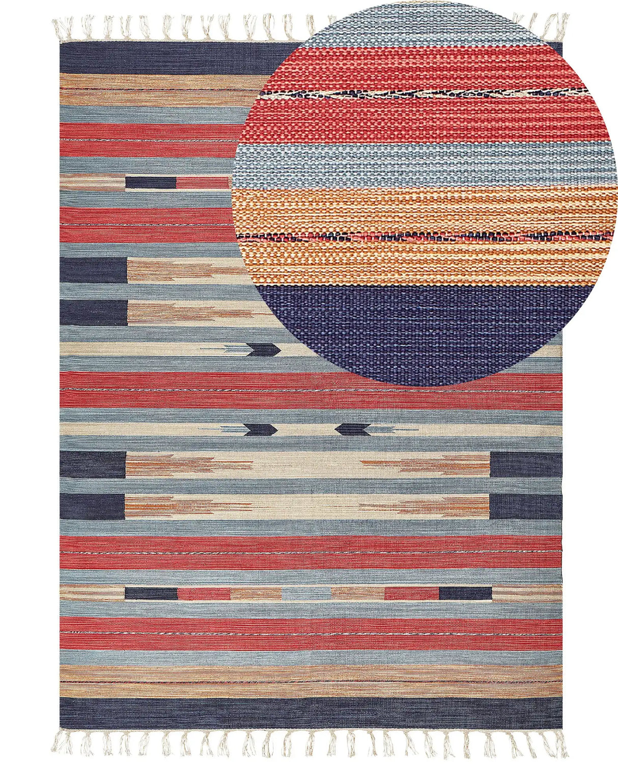 Kilim Area Rug Multicolour Cotton 140 x 200 cm Handwoven Reversible Flat Weave Geometric Pattern with Tassels Traditional Boho Living Room Bedroom Beliani