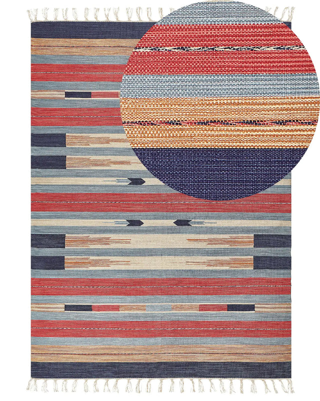 Kilim Area Rug Multicolour Cotton 140 x 200 cm Handwoven Reversible Flat Weave Geometric Pattern with Tassels Traditional Boho Living Room Bedroom Beliani