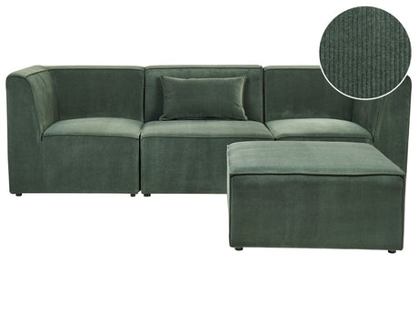 Modular Sofa Dark Green Corduroy with Ottoman 3 Seater Sectional Sofa Modern Design Beliani