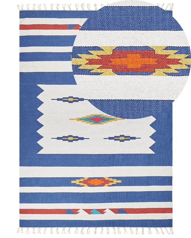 Kilim Area Rug Multicolour Cotton 200 x 300 cm Handwoven Reversible Flat Weave Geometric Pattern with Tassels Traditional Boho Living Room Bedroom Beliani