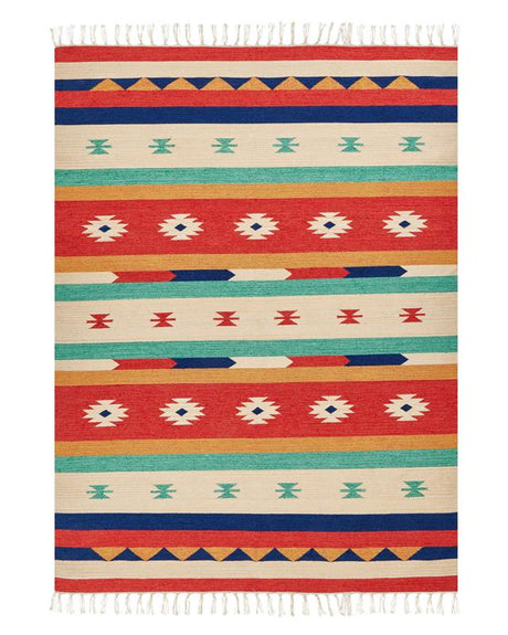 Klim Area Rug Multicolour Cotton 140 x 200 cm Cut Shuttle Handwoven Floor Wall Rug Geometric Reversible Pattern Tassels Beliani