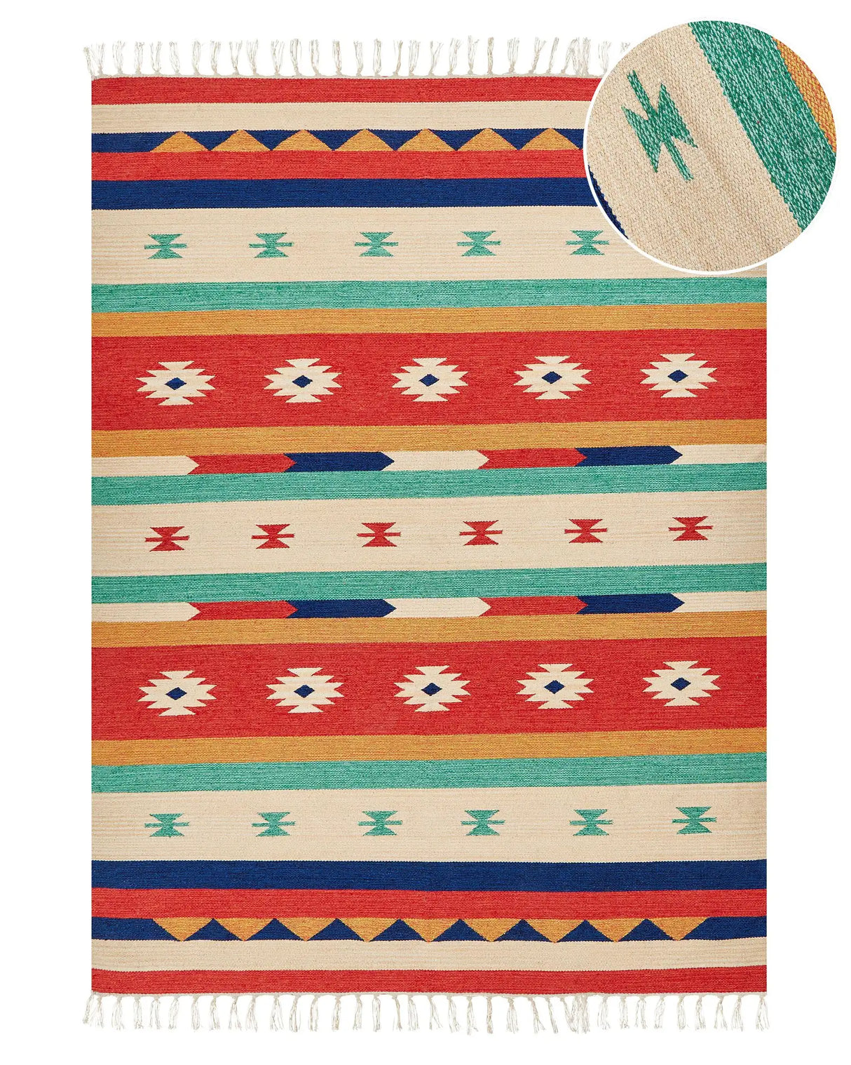 Klim Area Rug Multicolour Cotton 140 x 200 cm Cut Shuttle Handwoven Floor Wall Rug Geometric Reversible Pattern Tassels Beliani