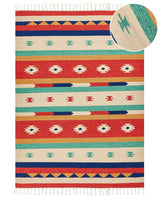 Klim Area Rug Multicolour Cotton 200 x 300 cm Cut Shuttle Handwoven Floor Wall Rug Geometric Reversible Pattern Tassels Beliani