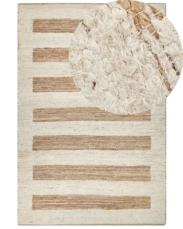 Area Rug Beige Jute and Cotton 200 x 300 cm Cut Shuttle Paddle Handwoven Floor Beliani