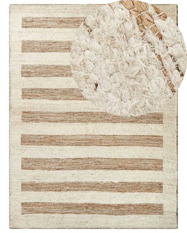 Area Rug Beige Jute and Cotton 300 x 400 cm Cut Shuttle Paddle Handwoven Floor Beliani