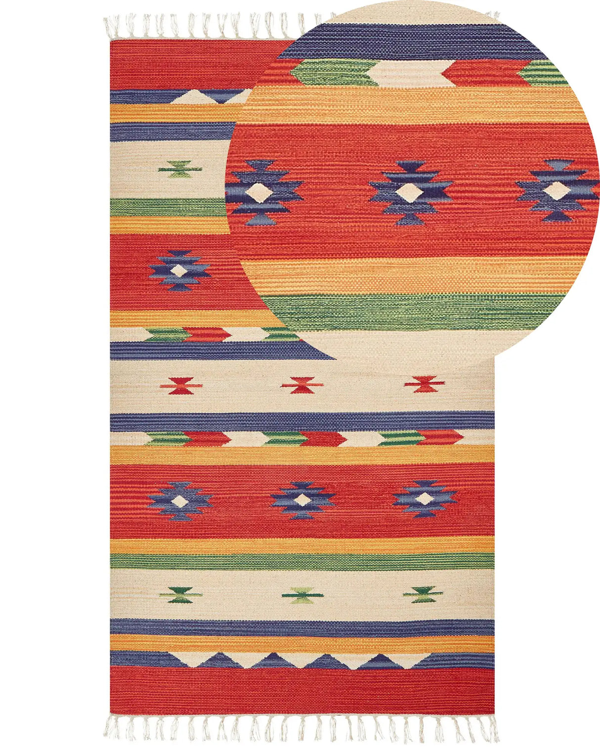 Klim Area Rug Multicolour Cotton 80 x 150 cm Cut Shuttle Handwoven Floor Wall Rug Geometric Reversible Pattern Tassels Beliani