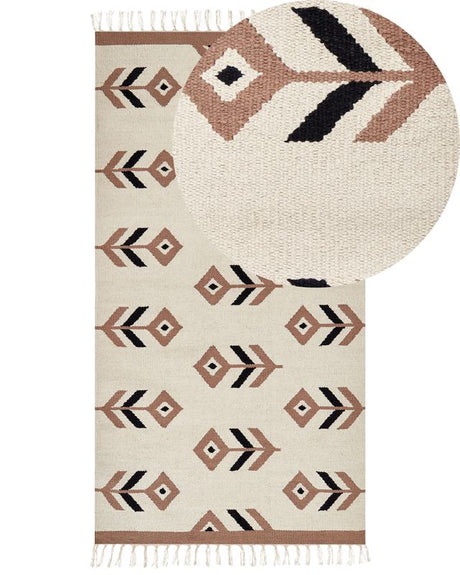 Kilim Area Rug Beige and Black Cotton 80 x 150 cm Low Pile Pattern Rectangular Reversible Modern Living Room Bedroom Beliani