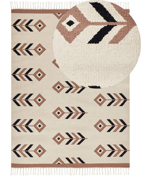 Kilim Area Rug Beige and Black Cotton 160 x 230 cm Low Pile Pattern Rectangular Reversible Modern Living Room Bedroom Beliani