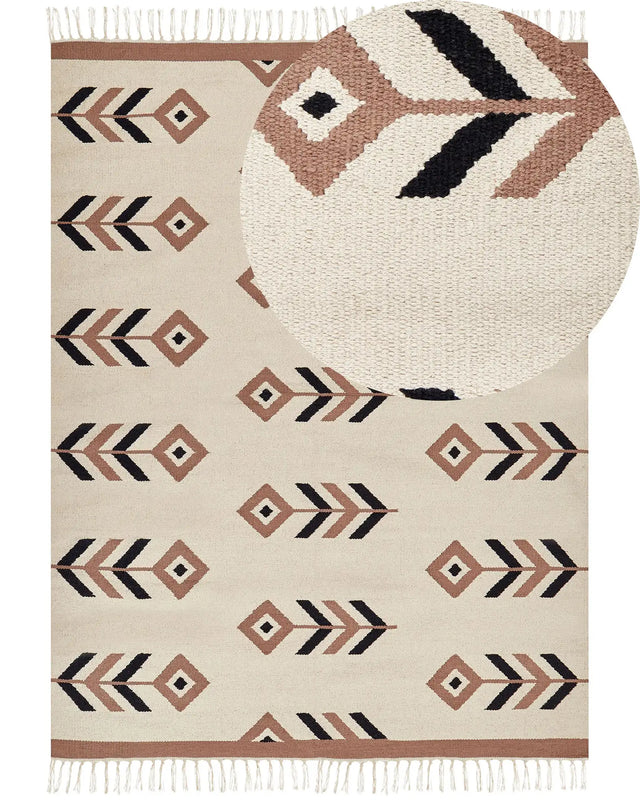 Kilim Area Rug Beige and Black Cotton 200 x 300 cm Low Pile Pattern Rectangular Reversible Modern Living Room Bedroom Beliani