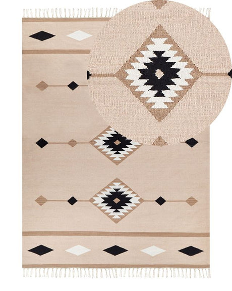 Kilim Area Rug Multicolour Cotton 140 x 200 cm Low Pile Pattern Reversible Rectangular Handwoven Modern Living Room Bedroom Hallway Beliani